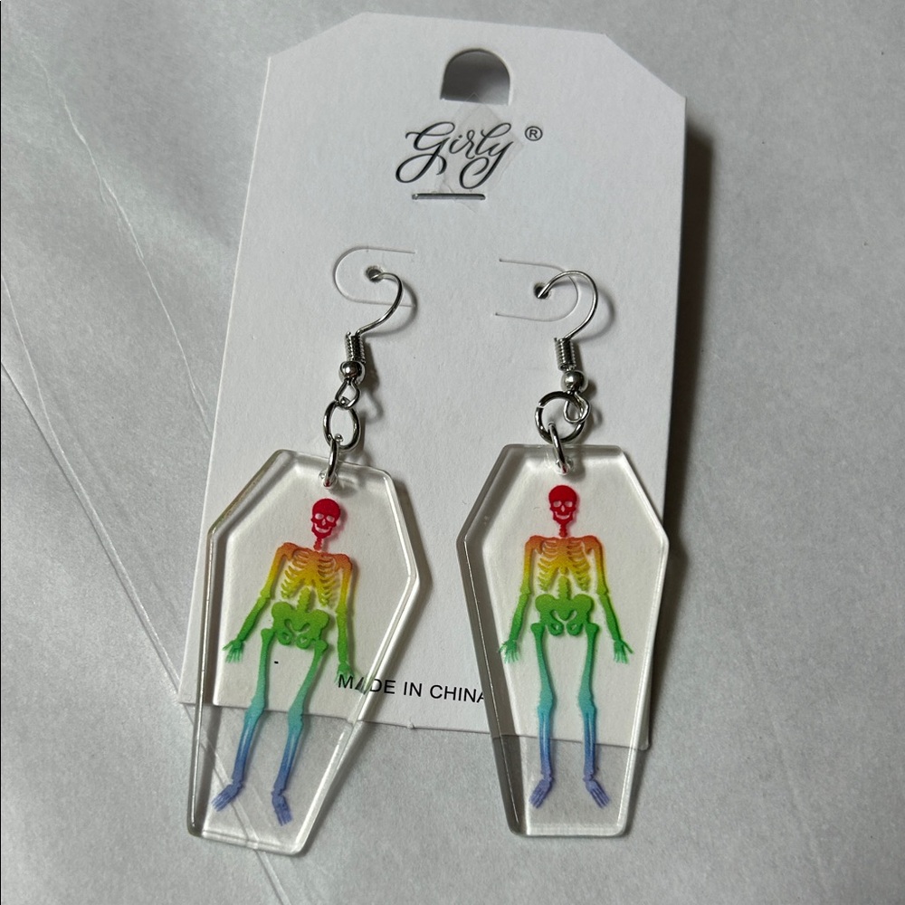 Skeleton Rainbow Halloween Acrylic Earrings NEW